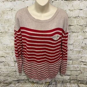 Needle & Thread Beige Red Striped Pullover Sweater